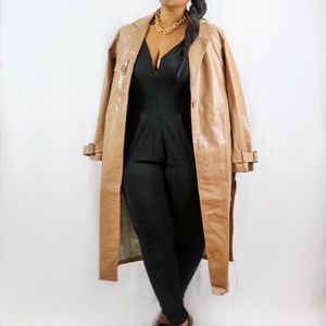 Cappuccino Faux Leather Snake Skin Trench Coat